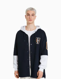 HOMME BERSHKA Blousons et manteaux*Surchemise manches longues capuche varsity molleton