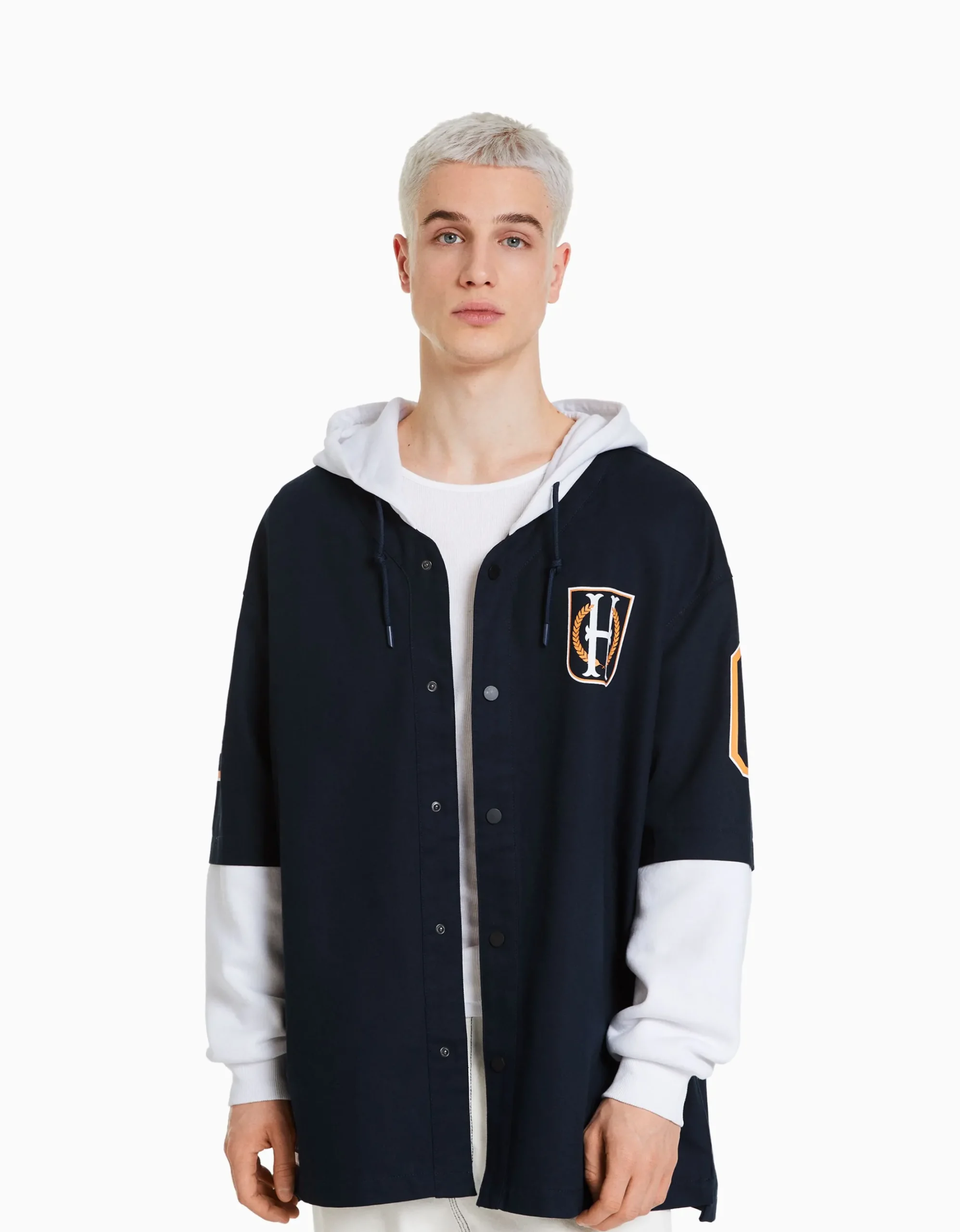 HOMME BERSHKA Blousons et manteaux*Surchemise manches longues capuche varsity molleton