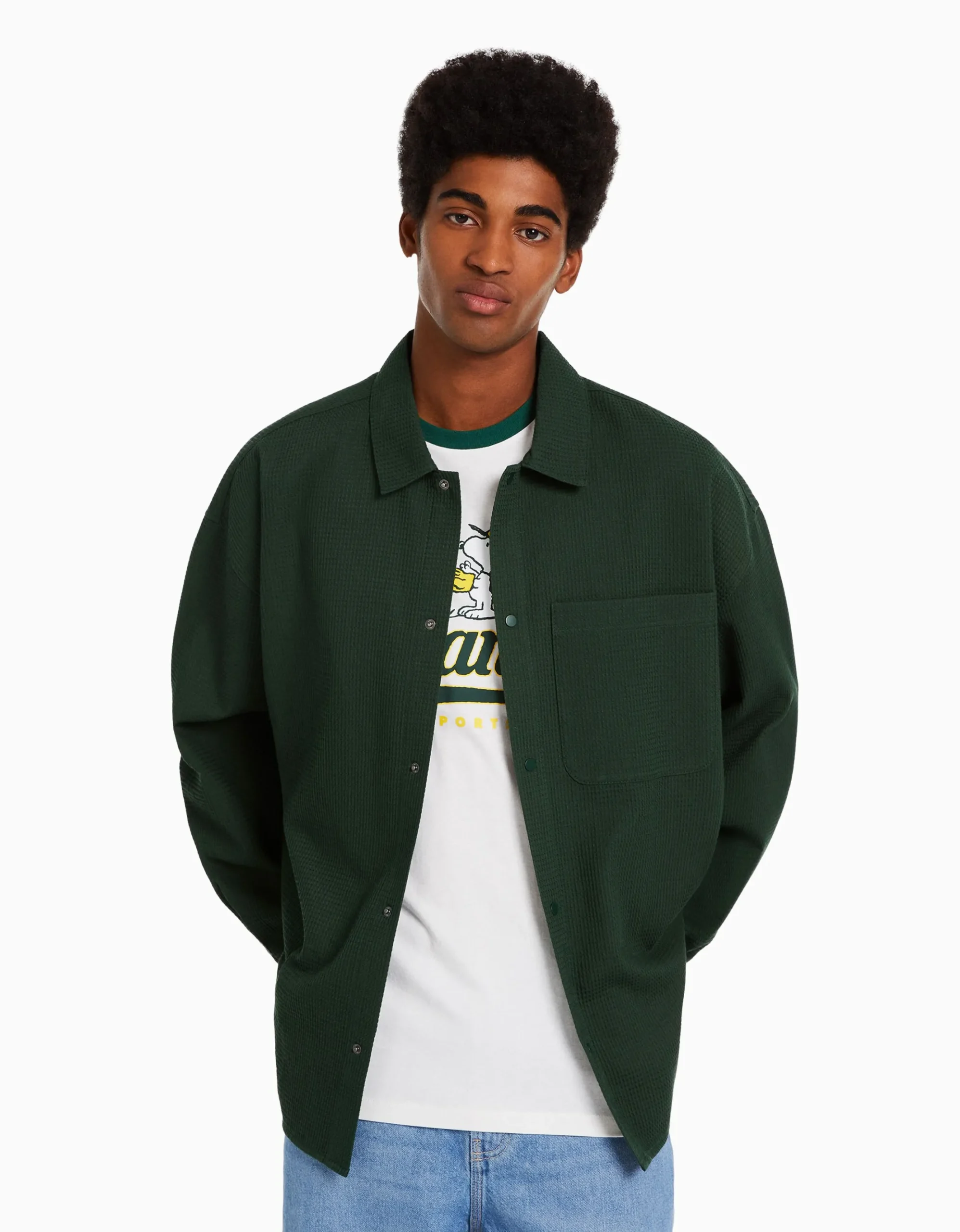 HOMME BERSHKA Chemises*Surchemise manches longues gaufrée boutons-pression
