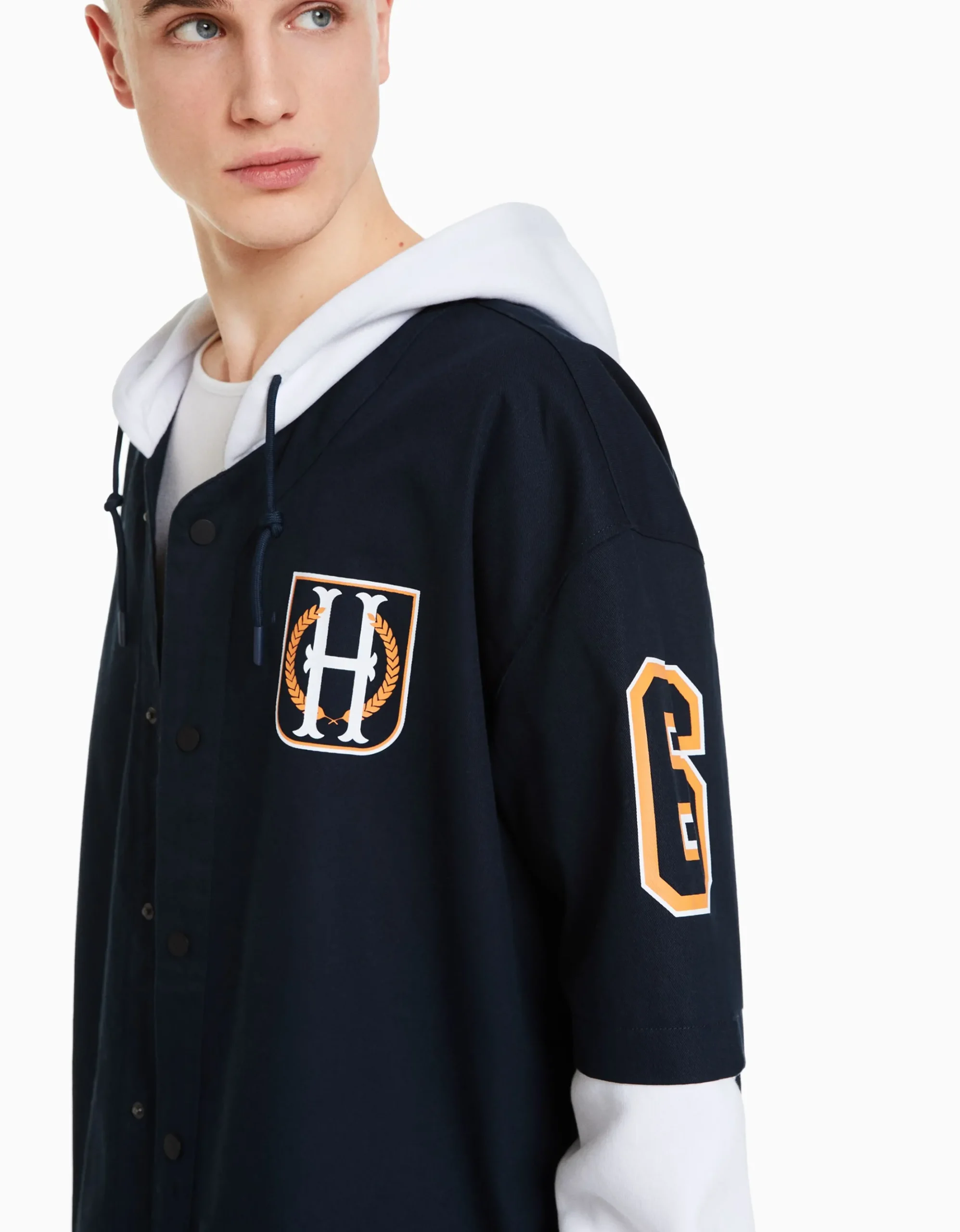 HOMME BERSHKA Blousons et manteaux*Surchemise manches longues capuche varsity molleton