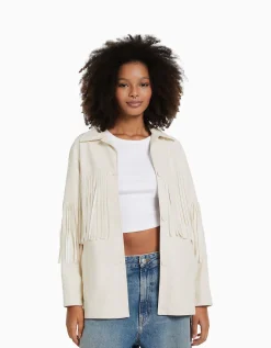 FEMME BERSHKA Vestes*Surchemise similicuir franges