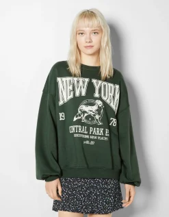 FEMME BERSHKA BSK Teen*Sweat ample imprimé