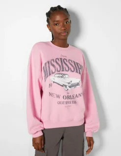FEMME BERSHKA Pulls*Sweat ample imprimé