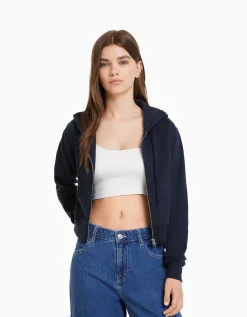 FEMME BERSHKA Survêtement*Sweat capuche cropped fermeture Éclair