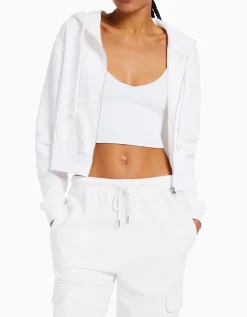 FEMME BERSHKA Personnalisables*Sweat capuche cropped fermeture Éclair