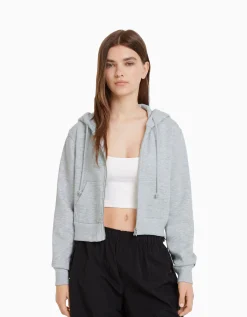 FEMME BERSHKA Personnalisables*Sweat capuche cropped fermeture Éclair