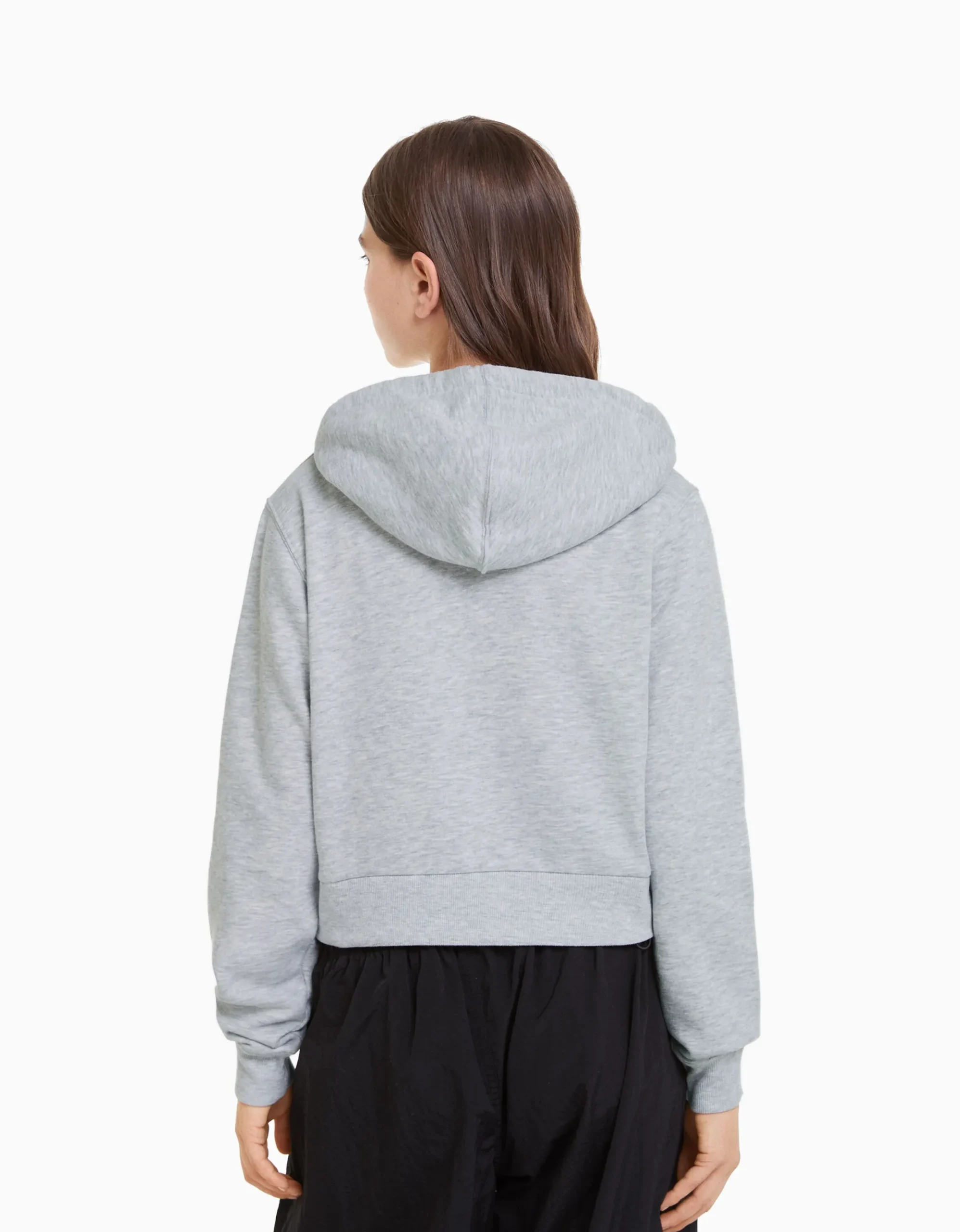 FEMME BERSHKA Personnalisables*Sweat capuche cropped fermeture Éclair