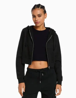 FEMME BERSHKA Personnalisables*Sweat capuche cropped fermeture Éclair