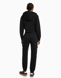 FEMME BERSHKA Personnalisables*Sweat capuche cropped fermeture Éclair