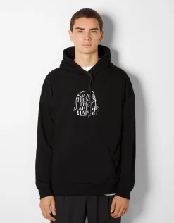 HOMME BERSHKA Sweats*Sweat capuche easy fit imprimé