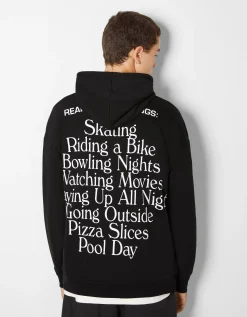 HOMME BERSHKA Sweats*Sweat capuche easy fit imprimé