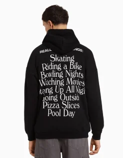 HOMME BERSHKA Sweats*Sweat capuche easy fit imprimé