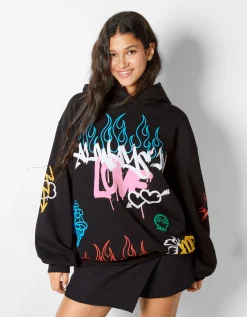FEMME BERSHKA Sweats*Sweat capuche imprimé graffiti