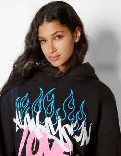FEMME BERSHKA Sweats*Sweat capuche imprimé graffiti