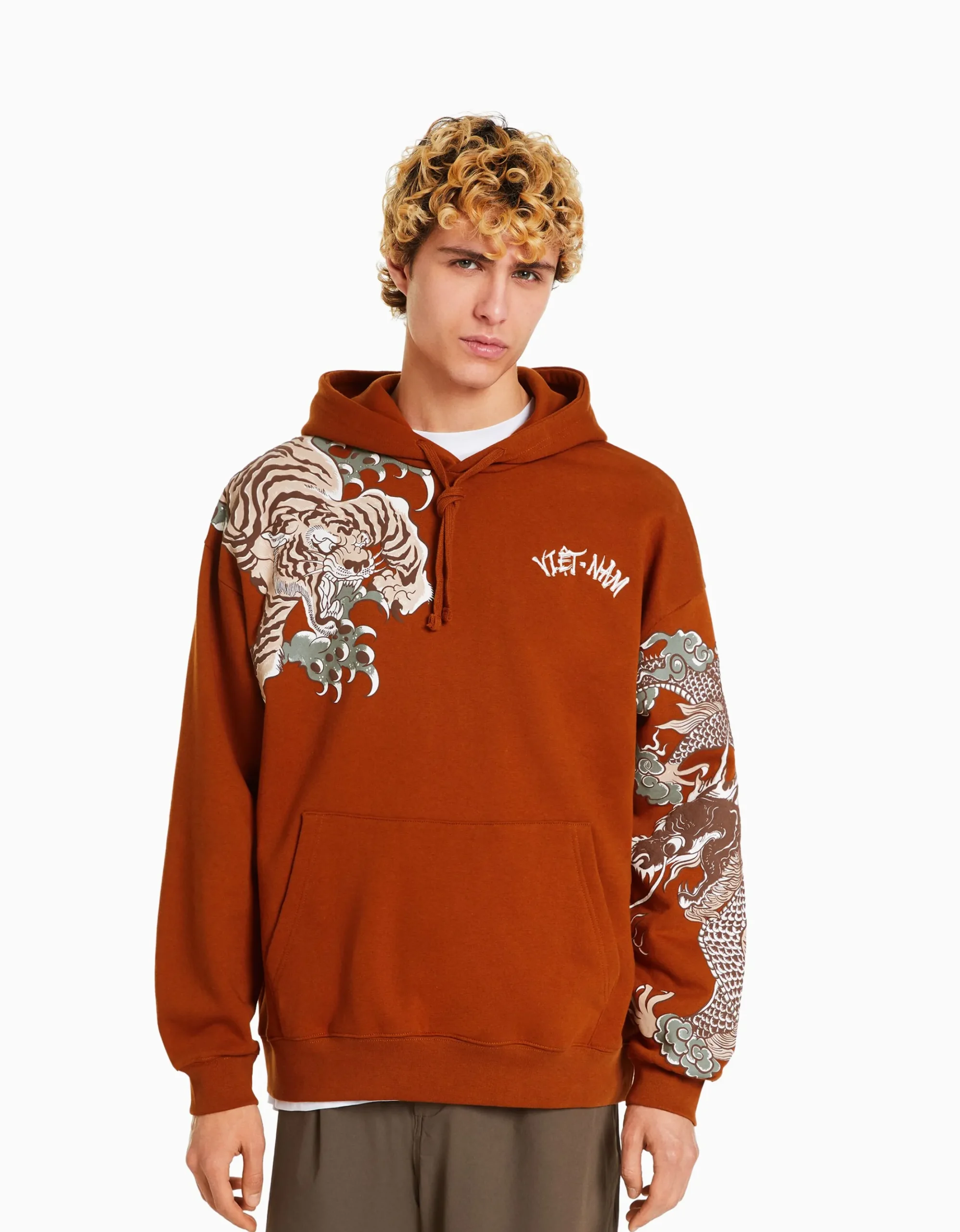 HOMME BERSHKA Vêtements*Sweat capuche imprimé tigre