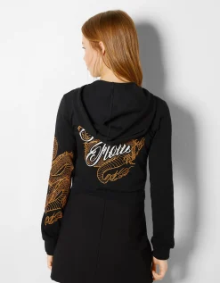 FEMME BERSHKA Pulls*Sweat capuche zippé imprimé dragon
