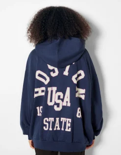 FEMME BERSHKA Pulls*Sweat capuche zippé imprimé varsity