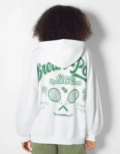 FEMME BERSHKA Pulls*Sweat capuche zippé imprimé varsity