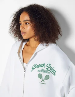 FEMME BERSHKA Pulls*Sweat capuche zippé imprimé varsity
