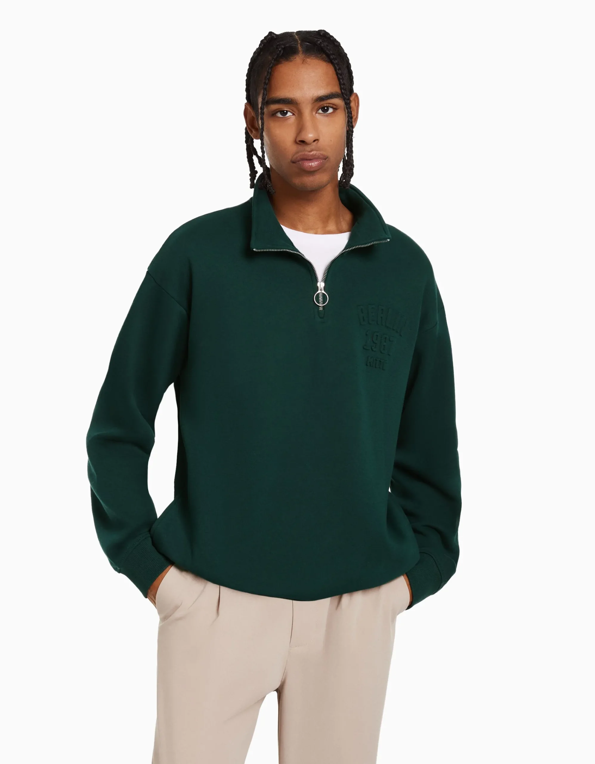 HOMME BERSHKA Sweats*Sweat col montant zippé