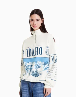 FEMME BERSHKA BSK Teen*Sweat col montant zippé imprimé
