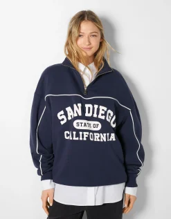 FEMME BERSHKA BSK Teen*Sweat col montant zippé imprimé San Diego