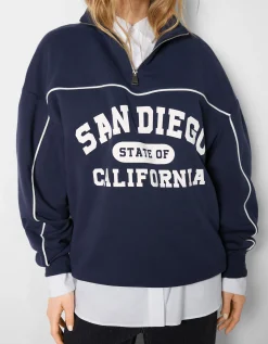 FEMME BERSHKA BSK Teen*Sweat col montant zippé imprimé San Diego