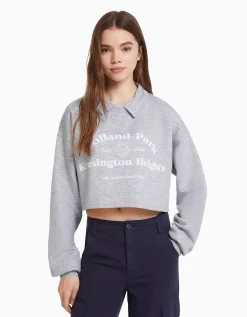 FEMME BERSHKA BSK Teen*Sweat col polo imprimé