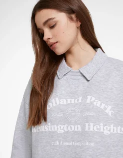 FEMME BERSHKA BSK Teen*Sweat col polo imprimé