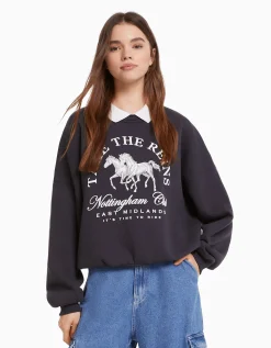FEMME BERSHKA BSK Teen*Sweat col polo imprimé