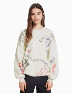 FEMME BERSHKA Pulls*Sweat col rond imprimé