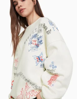 FEMME BERSHKA Pulls*Sweat col rond imprimé