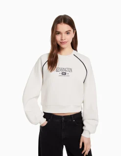 FEMME BERSHKA Sweats*Sweat col rond imprimé contraste