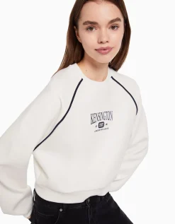 FEMME BERSHKA Sweats*Sweat col rond imprimé contraste