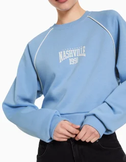 FEMME BERSHKA Sweats*Sweat col rond imprimé contraste