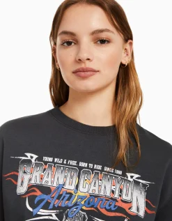 FEMME BERSHKA Tee-shirts*Sweat cropped imprimé manches courtes