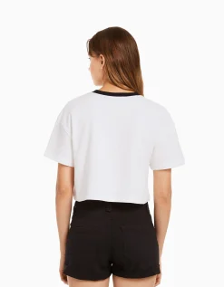 FEMME BERSHKA Tee-shirts*Sweat cropped imprimé manches courtes