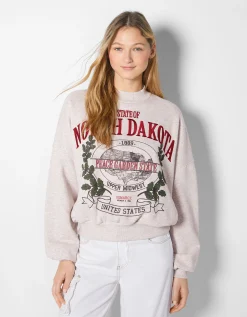 FEMME BERSHKA BSK Teen*Sweat imprimé broderie
