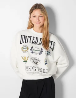 FEMME BERSHKA BSK Teen*Sweat imprimé broderie