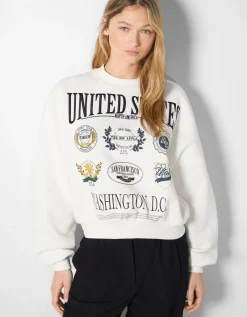 FEMME BERSHKA BSK Teen*Sweat imprimé broderie