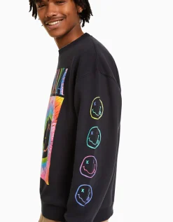 HOMME BERSHKA Vêtements*Sweat imprimé Nirvana