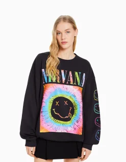 FEMME BERSHKA Sweats*Sweat imprimé Nirvana