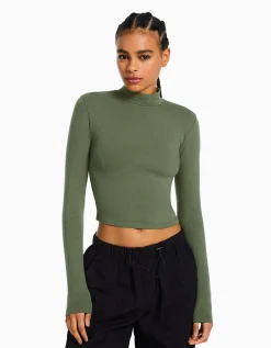 FEMME BERSHKA Tee-shirts*Top col montant manches longues