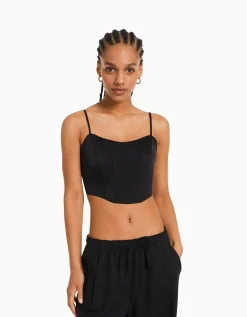 FEMME BERSHKA Vêtements*Top corset bretelles satiné
