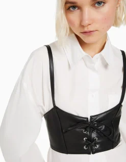 FEMME BERSHKA Similicuir*Top corset lacé