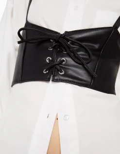 FEMME BERSHKA Similicuir*Top corset lacé