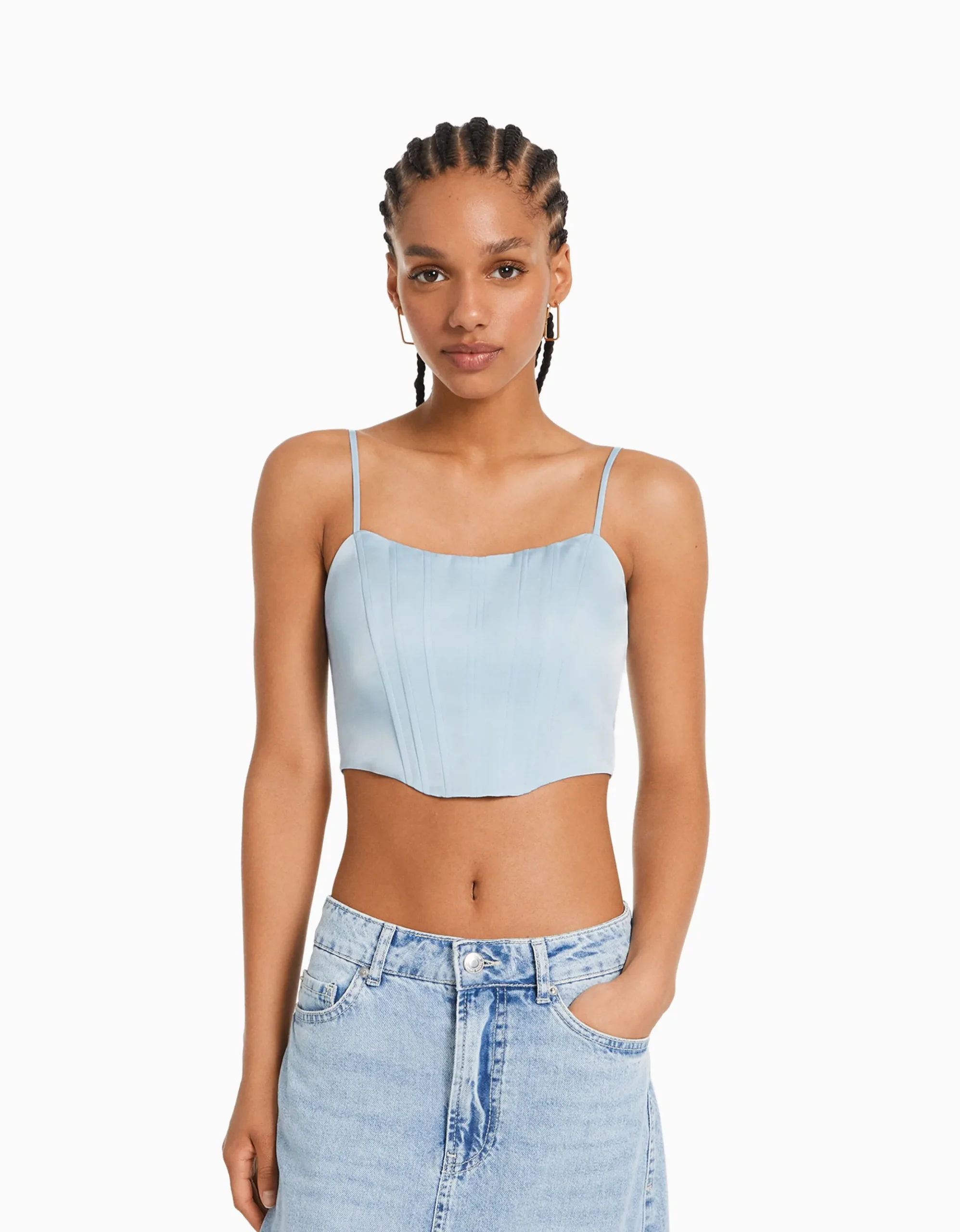 FEMME BERSHKA Vêtements*Top corset satiné bretelles fines