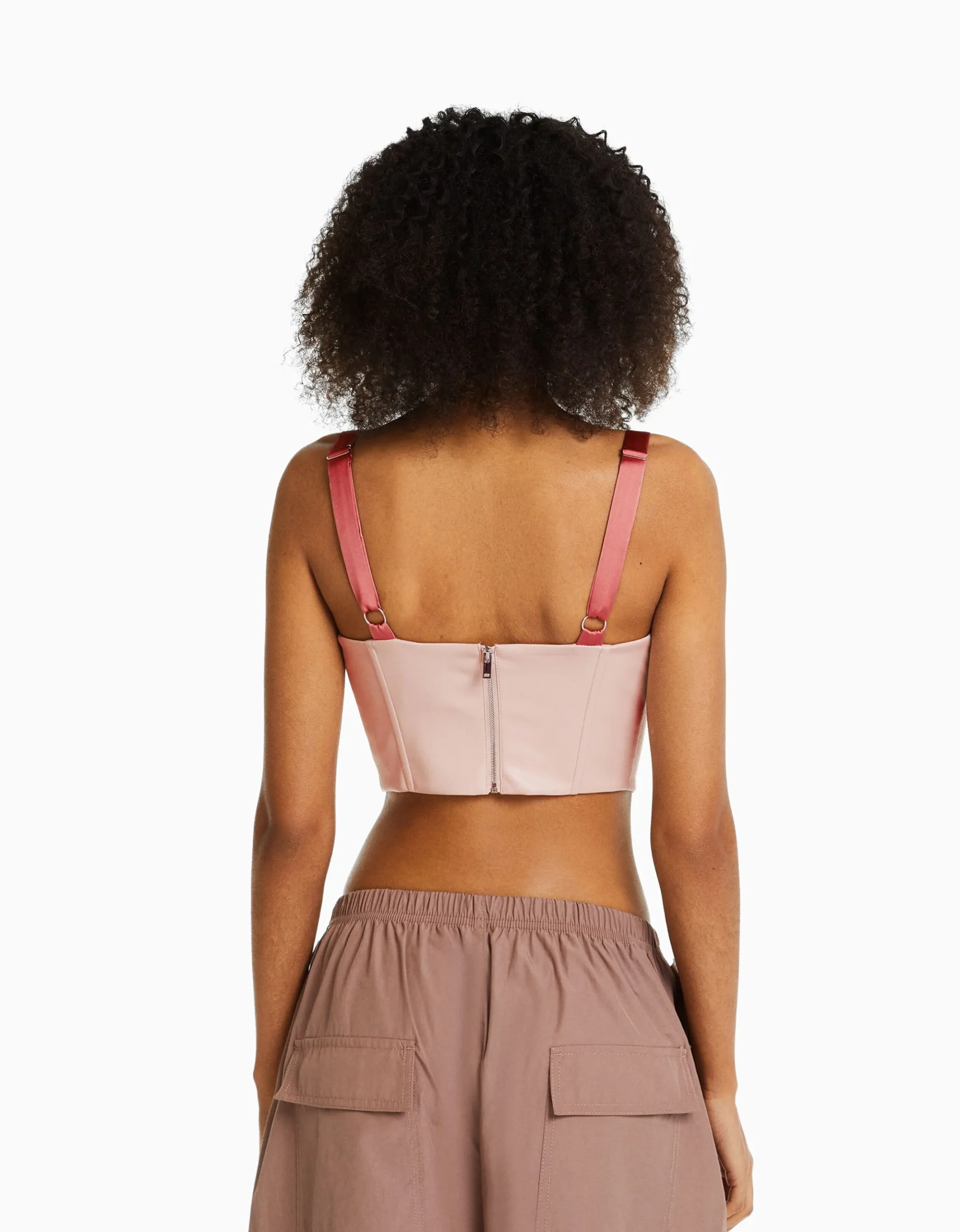 FEMME BERSHKA Vêtements*Top corset similicuir bretelles et laçage satinés