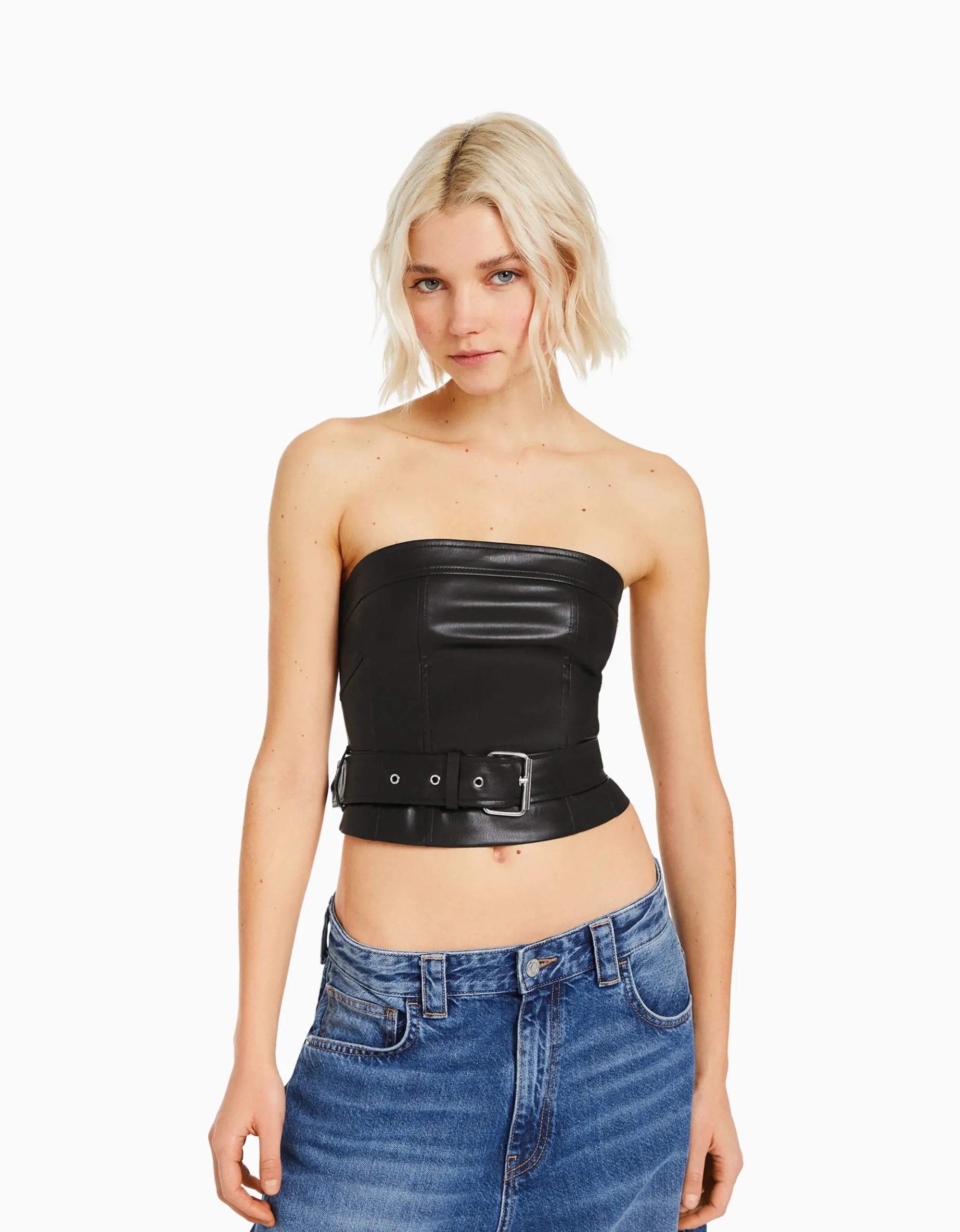 FEMME BERSHKA Vêtements*Top corset similicuir ceinture