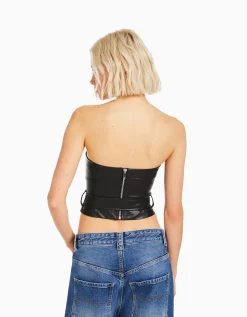 FEMME BERSHKA Vêtements*Top corset similicuir ceinture